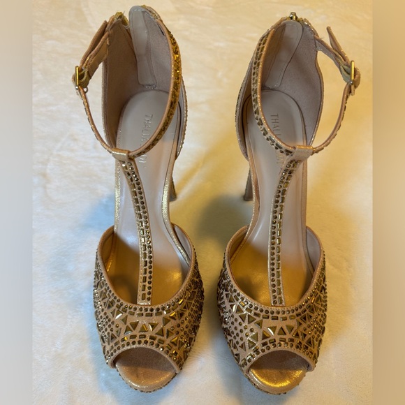 THALIA SODI Chacey Gold Bronze Zippered Platform Heels womens size 10M - Picture 14 of 14